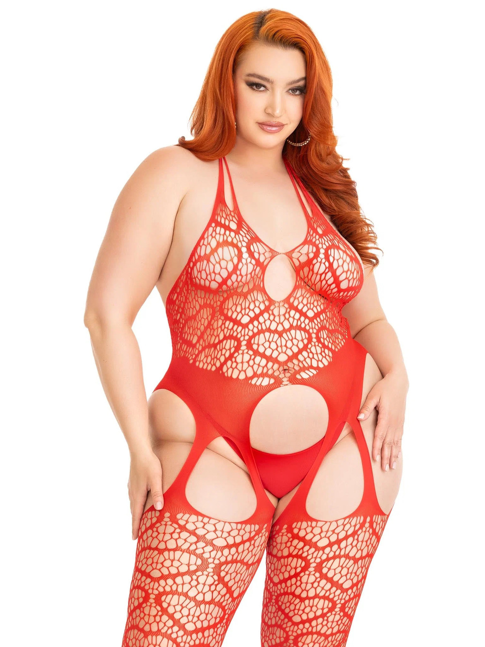 leg Avenue - Love Hangover Heart Net Bodystocking - RED